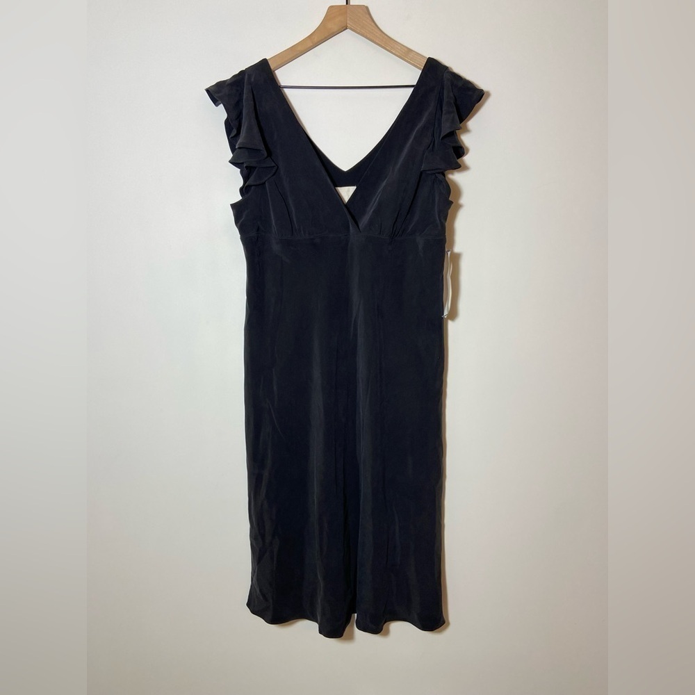 J Crew Black 100% Silk V Neck Sleeveless Formal Midi Dress Sz 16 NWT